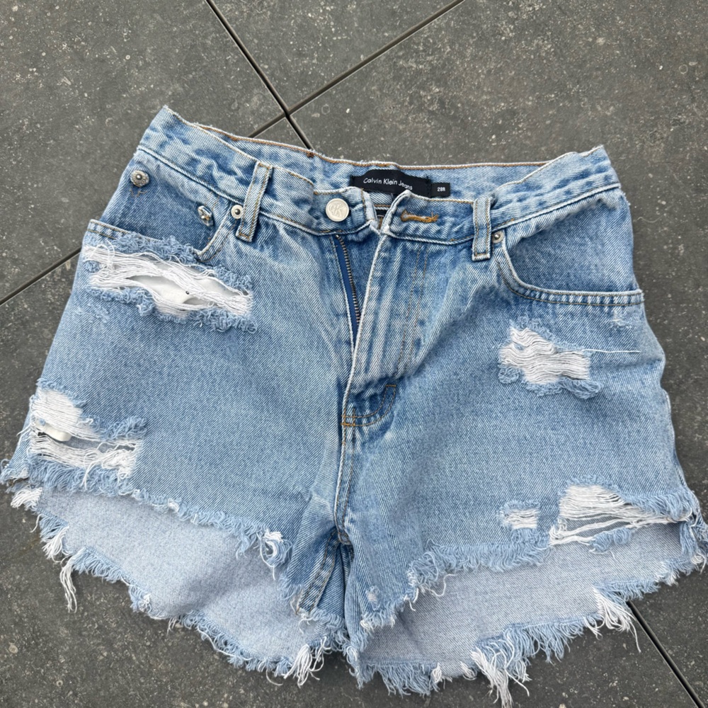 Custom Calvin Klein Light Wash Ripped Jean Shorts